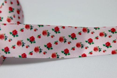 Satinband Blumen - Hoodieband - rosa - 25 mm